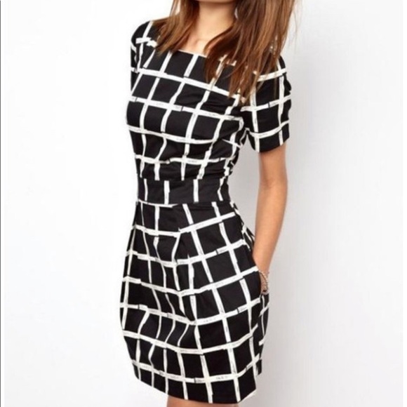Dresses & Skirts - Plaid Short Sleeve Round Neck Mini Pencil Dress
